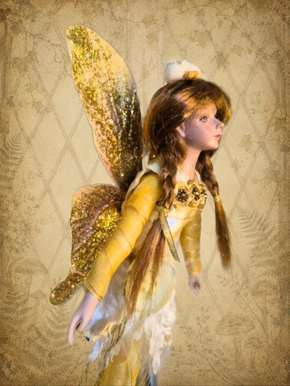 Vintage Gold & Yellow Fairy Figurine Ornament